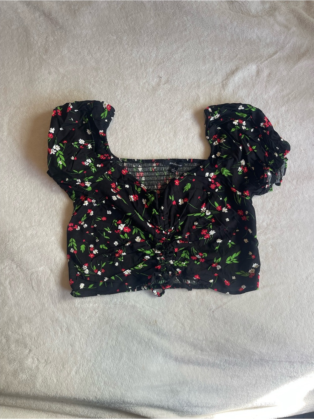 Floral Puff Sleeve Crop Top